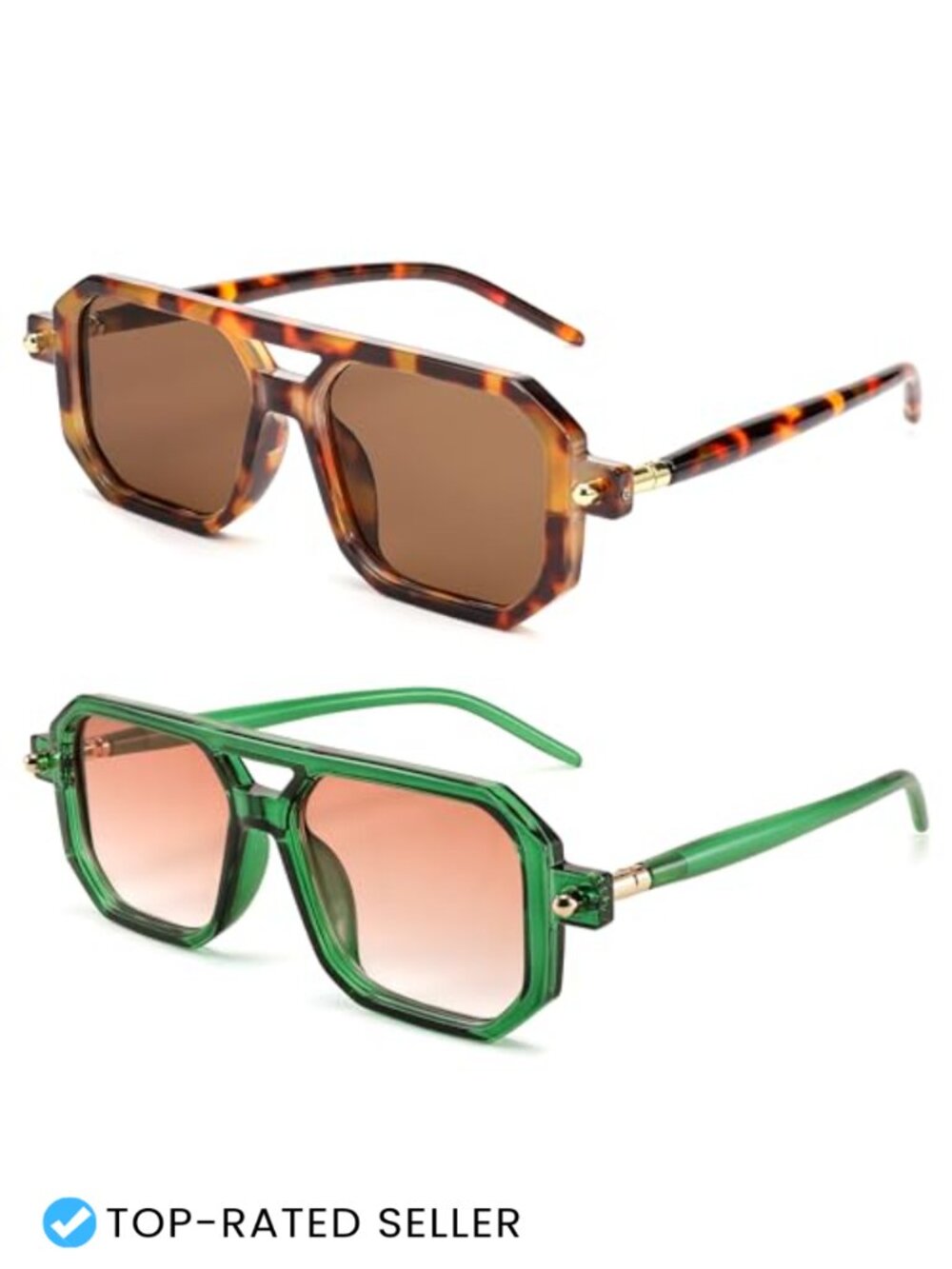 Retro Vintage 70s Square Aviator Sunglasses UV400 Unisex Double Bridge Frame